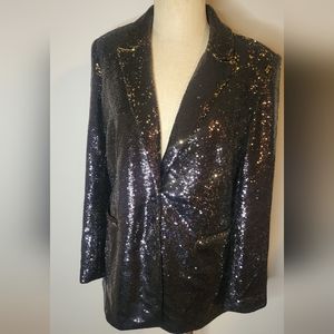 Sz L Something Navy black sequin blazer